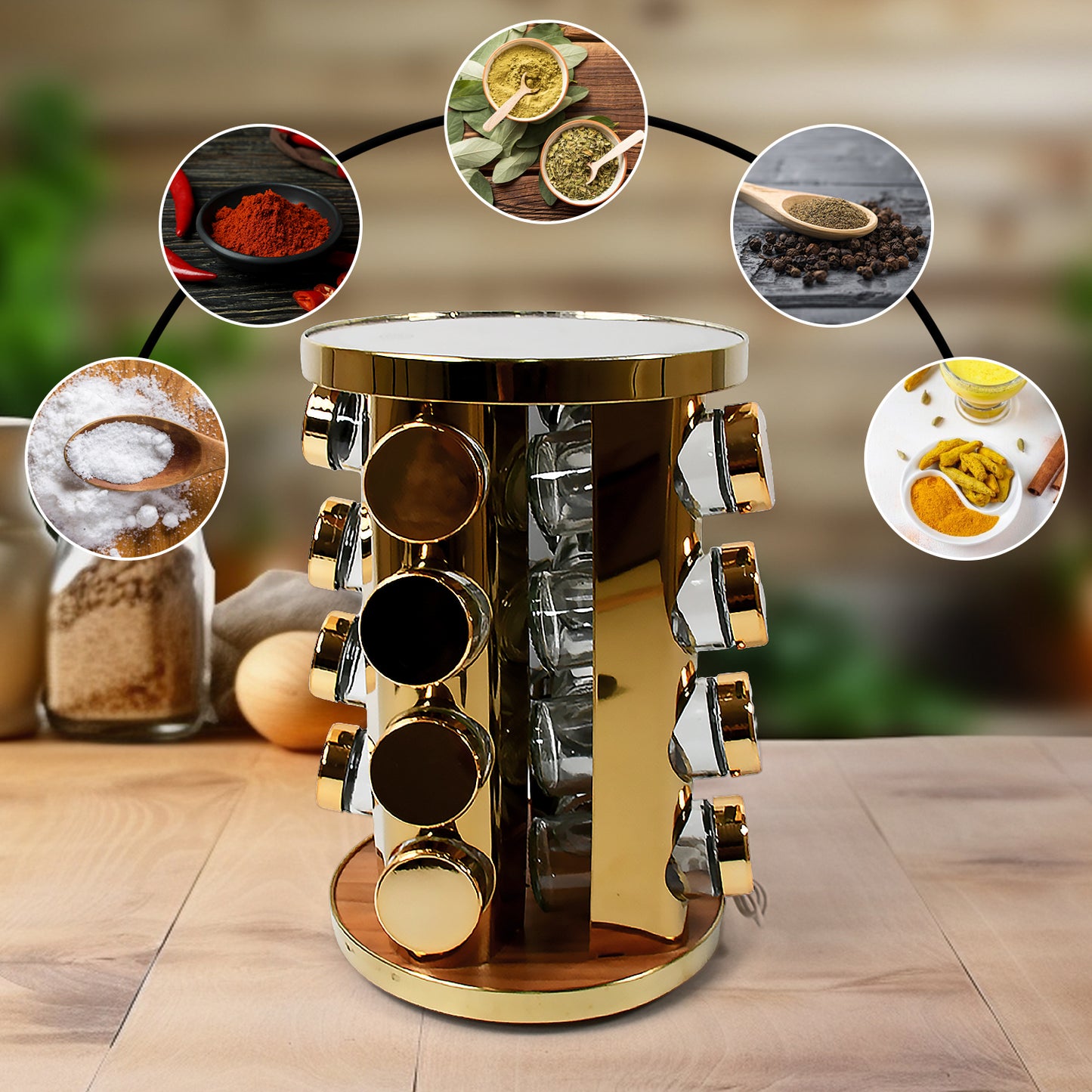 Led Spice Rack Organizer Rotating Spice Rack With Free 16 Seasoning Jars Revolving Tower Organizer Stainless Steel For Kitchen Storage