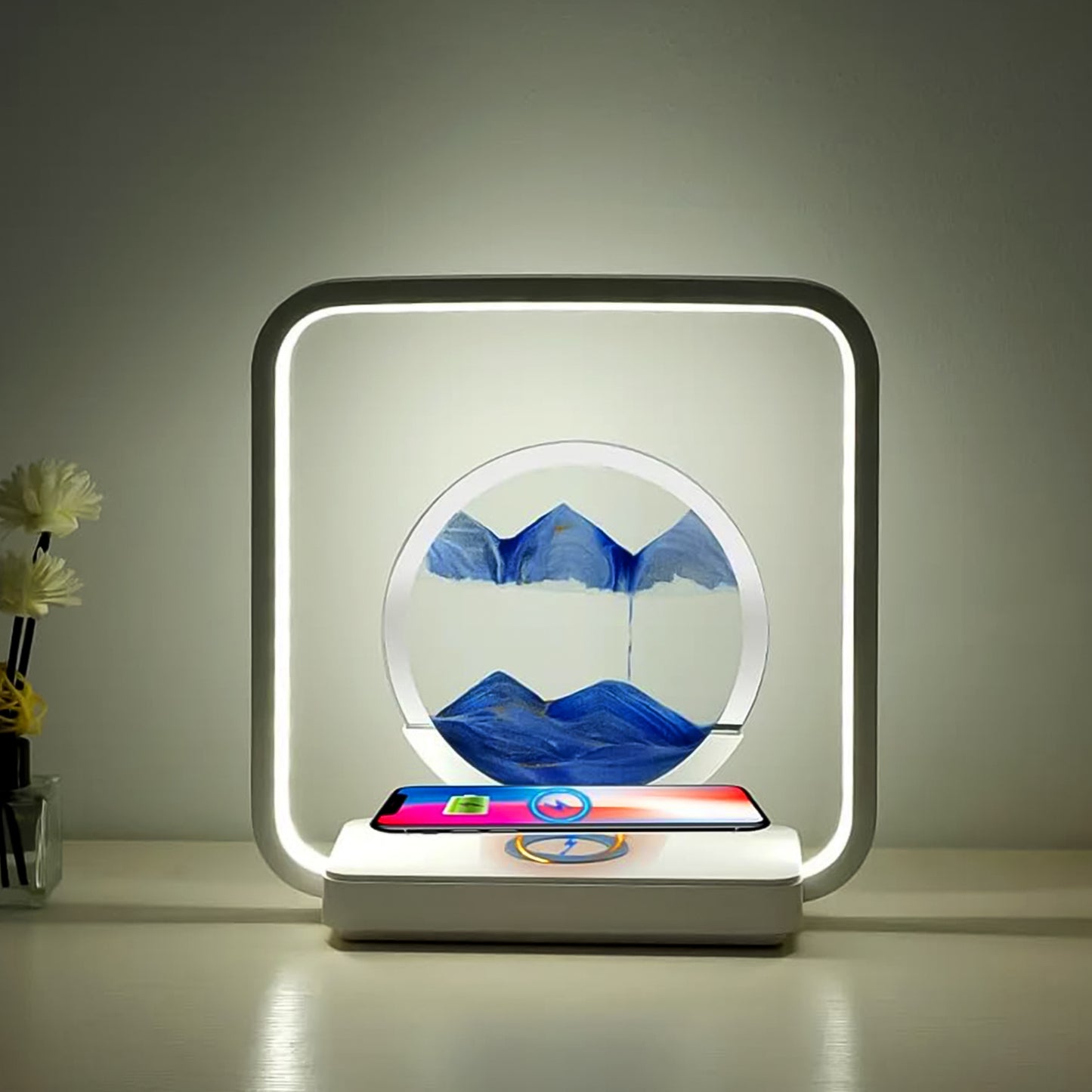 3d Wireless Charging Led Light Usb Quicksand Painting Lamp For Bedroom