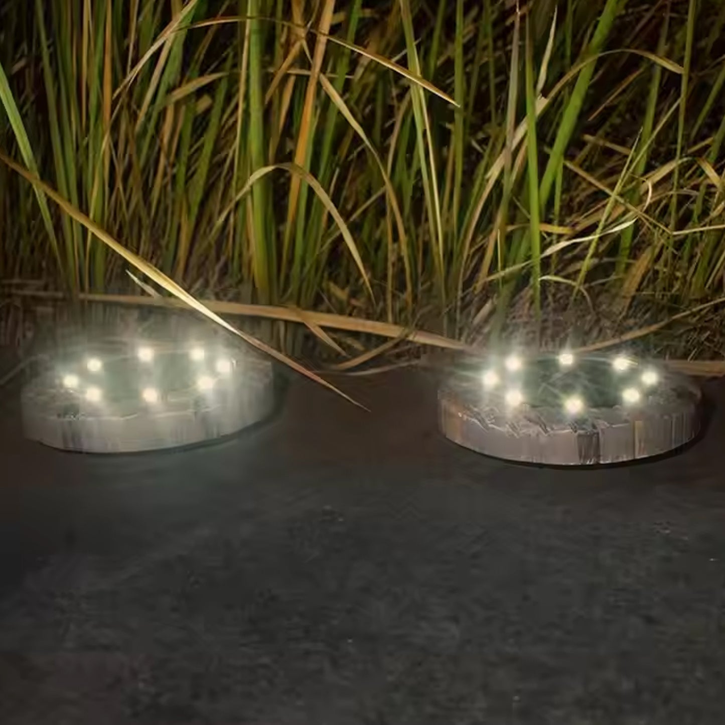 Disk Lights Slate  Heavy Duty Outdoor Solar Pathway Lights  4 Led (2 Pc)